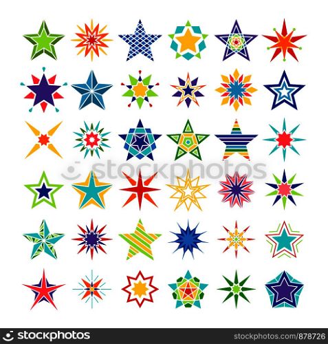 Kaleidoscope stars. Vector crazy multicolor star set isolated on white background. Kaleidoscope crazy multicolor star set
