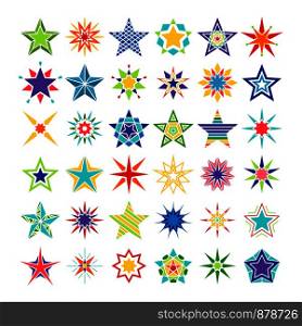Kaleidoscope stars. Vector crazy multicolor star set isolated on white background. Kaleidoscope crazy multicolor star set