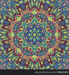 Kaleidoscopic mandala art abstract drawing pattern. Grunge graphic. Vector seamless pattern doodle Colorful ethnic tribal geometric psychedelic folkloric style print. Mandala art.