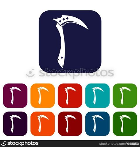 Kama weapon icons set vector illustration in flat style In colors red, blue, green and other. Kama weapon icons set flat
