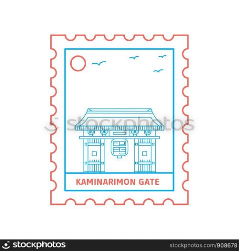 KAMINARIMON GATE postage stamp Blue and red Line Style, vector illustration
