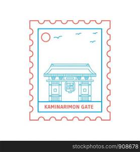 KAMINARIMON GATE postage stamp Blue and red Line Style, vector illustration