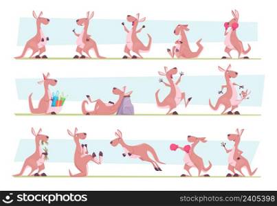 Kangaroo. Australia authentic animals jumping in wild flora exact vector animal character in various poses. Illustration of kangaroo animal characters. Kangaroo. Australia authentic animals jumping in wild flora exact vector animal character in various poses