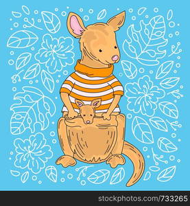 KANGAROO Australian Animal Cartoon Vector Illustration Set