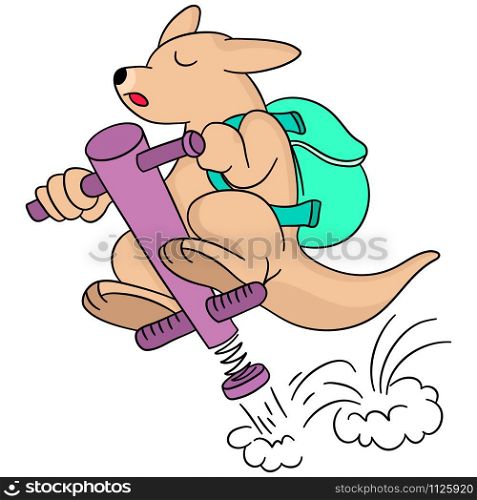 kangaroo carrying a bag to school. cartoon illustration cute sticker