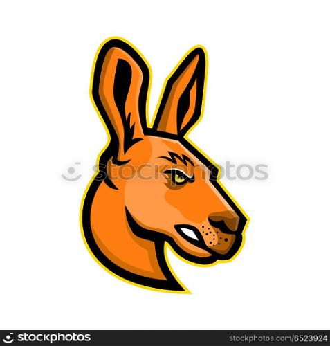 Kangaroo Head Mascot. Mascot icon illustration of head of a kangaroo, a marsupial from the family Macropodidae, indigenous to Australia viewed from side on isolated background in retro style.. Kangaroo Head Mascot