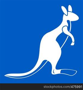 Kangaroo icon white isolated on blue background vector illustration. Kangaroo icon white