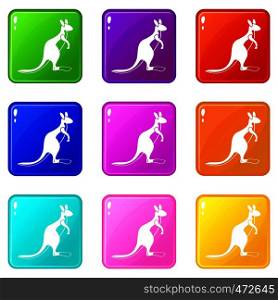 Kangaroo icons of 9 color set isolated vector illustration. Kangaroo icons 9 set
