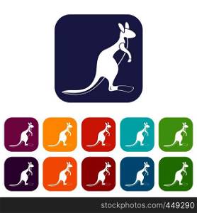 Kangaroo icons set vector illustration in flat style In colors red, blue, green and other. Kangaroo icons set flat