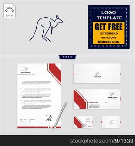 Kangaroo logo template vector illustration and letterhead, business card, envelope, stationery design. Kangaroo logo template and stationery design vector