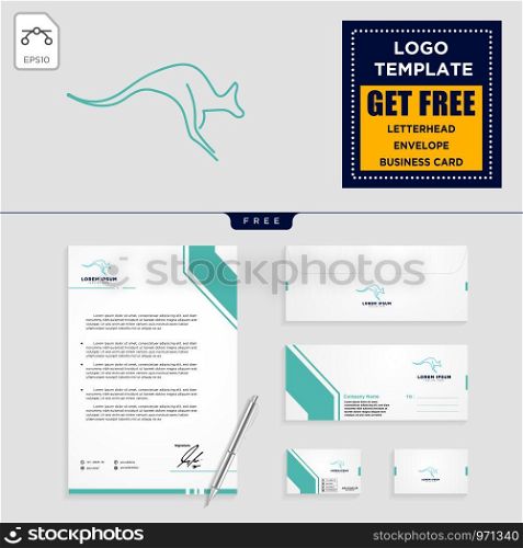 Kangaroo logo template vector illustration and letterhead, business card, envelope, stationery design. Kangaroo logo template vector illustration and stationery design