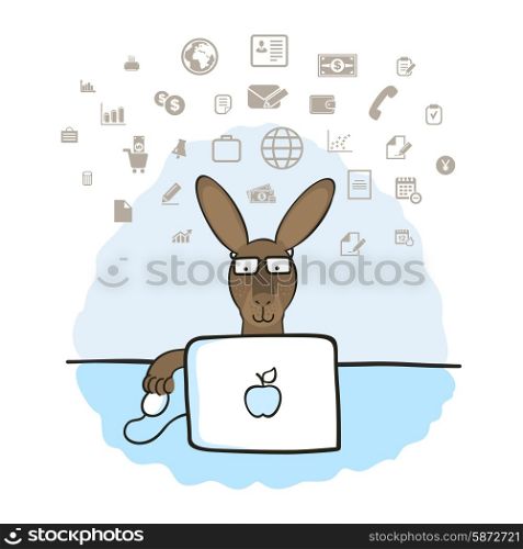 Kangaroo running on the computer. Vector illustration