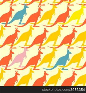 Kangaroo seamless pattern. Colored animals background. Australian Marsupial mammal animal. Many animals long tail and bag. Cute ornament for baby fabrics