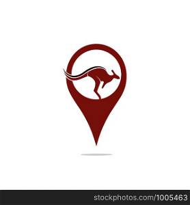 Kangaroo vector logo with gps pointer design. Kangaroo and GPS vector logo design template.