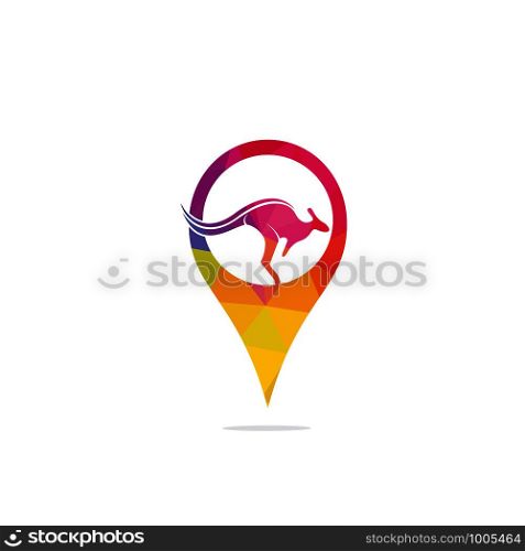 Kangaroo vector logo with gps pointer design. Kangaroo and GPS vector logo design template.
