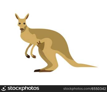 Kangaroo with baby flat style vector. Wild herbivorous marsupial animal. Australian fauna species. For nature concepts, children s books illustrating, printing materials. Isolated on white background. Kangaroo Vector Illustration in Flat Design. Kangaroo Vector Illustration in Flat Design