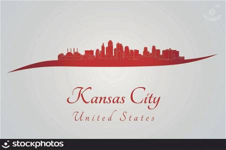 Kansas City skyline in red and gray background in editable vector file