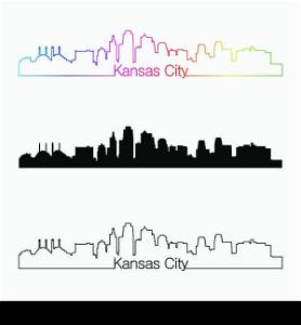 Kansas City skyline linear style with rainbow in editable vector file