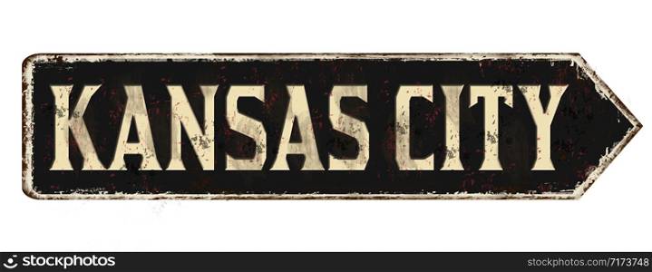Kansas city vintage rusty metal sign on a white background, vector illustration