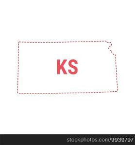 Kansas US state map outline dotted border. Vector illustration. Two-letter state abbreviation.. Kansas US state map outline dotted border