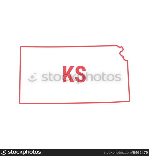 Kansas US state map red outline border. Vector illustration isolated on white. Two-letter state abbreviation.. Kansas US state map red outline border. Vector illustration. Two-letter state abbreviation