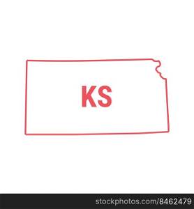 Kansas US state map red outline border. Vector illustration isolated on white. Two-letter state abbreviation.. Kansas US state map red outline border. Vector illustration. Two-letter state abbreviation