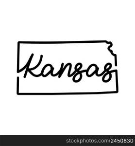 Kansas US state outline map with the handwritten state name. Continuous line drawing of patriotic home sign. A love for a small homeland. T-shirt print idea. Vector illustration.. Kansas US state outline map with the handwritten state name. Continuous line drawing of patriotic home sign