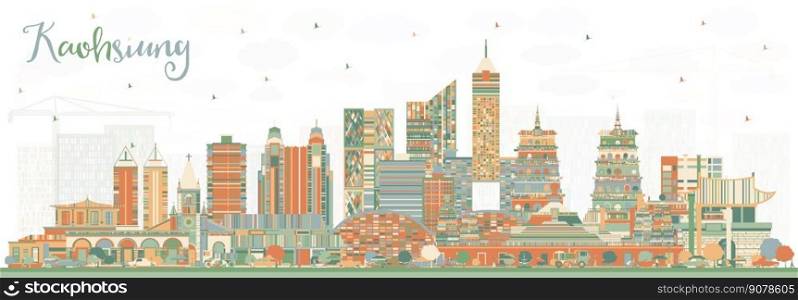Kaohsiung Taiwan City Skyline with Color Buildings. Vector Illustration. Business Travel and Tourism Concept with Historic Architecture. Kaohsiung China Cityscape with Landmarks.