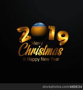 Karakalpakstan Flag 2019 Merry Christmas Typography. New Year Abstract Celebration background