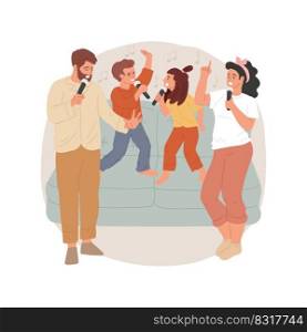 Karaoke night isolated cartoon vector illustration. Family night, singing with microphone in a living room, children standing on a sofa, leisure time, karaoke evening at home vector cartoon.. Karaoke night isolated cartoon vector illustration.