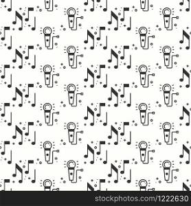 Karaoke seamless pattern. Microphone and notes icon. Party celebration decor elements. Vector illustration. Background. Black and white graphic texture for your design. Print. Karaoke seamless pattern. Microphone and notes icon. Party celebration decor elements. Vector illustration. Background. Black and white graphic texture for your design. Print.