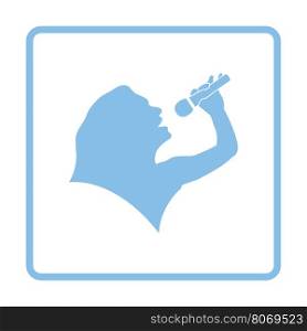 Karaoke womans silhouette icon. Blue frame design. Vector illustration.