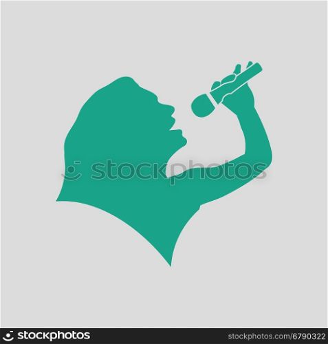 Karaoke womans silhouette icon. Gray background with green. Vector illustration.