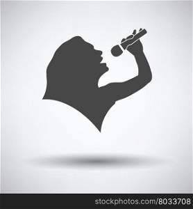 Karaoke womans silhouette icon on gray background, round shadow. Vector illustration.