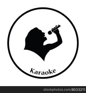 Karaoke womans silhouette icon. Thin circle design. Vector illustration.