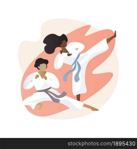 Karate camp abstract concept vector illustration. Karate summer camp, vacation program, holiday activity, kids club, fighting sport section, martial arts children competition abstract metaphor.. Karate camp abstract concept vector illustration.