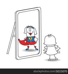 Karen looks in the mirror. She sees a super woman in the reflection. It&rsquo;s a metaphor of the power which is in each person