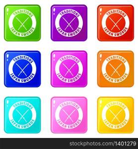 Katana icons set 9 color collection isolated on white for any design. Katana icons set 9 color collection