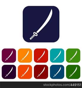 Katana icons set vector illustration in flat style In colors red, blue, green and other. Katana icons set flat