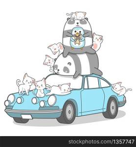 Kawaii animal characters and car.