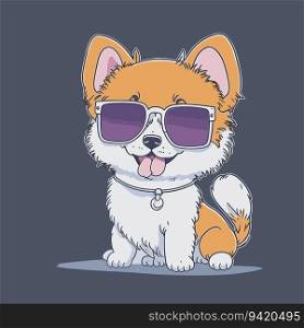 Kawaii Canine Coolness  Happy Dog Wearing Sunglasses in a Kid s Drawing Book Style