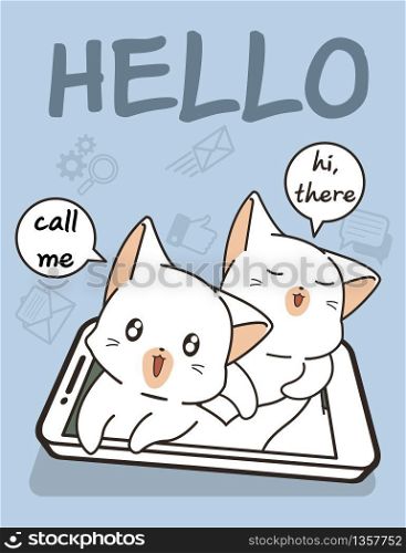 Kawaii cats with technology of smart phone