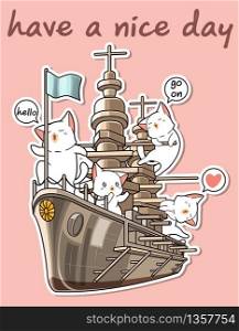 Kawaii cats with the war ship
