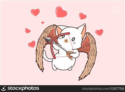 Kawaii cupid cat character with archer in cartoon style