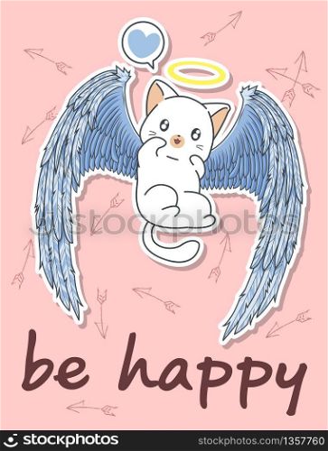 Kawaii cupid cat character with arrow background