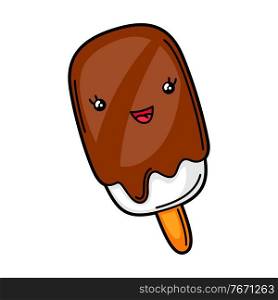 Kawaii cute illustration of ice cream. Cartoon funny character.. Kawaii cute illustration of ice cream.