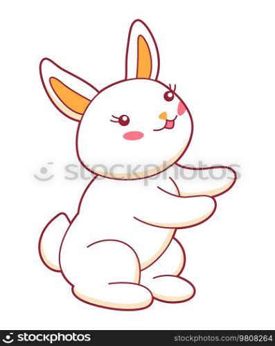 Kawaii cute illustration of little bunny. Funny cheerful animal character in cartoon style.