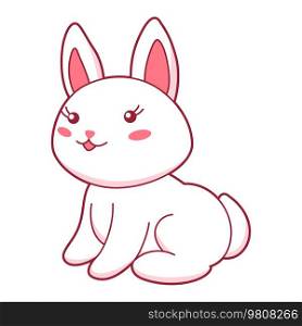 Kawaii cute illustration of little bunny. Funny cheerful animal character in cartoon style.