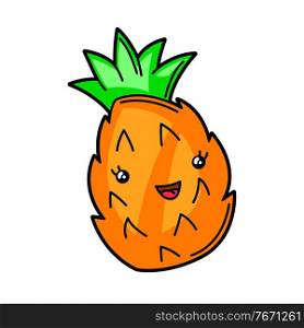 Kawaii cute illustration of pineapple. Cartoon funny character.. Kawaii cute illustration of pineapple.