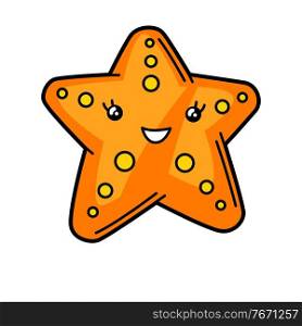 Kawaii cute illustration of starfish. Cartoon funny character.. Kawaii cute illustration of starfish.